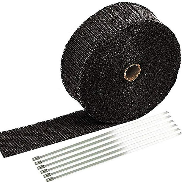 2 x 50 Exhaust Heat Wrap Roll for Motorcycle Fiberglass Heat Shield Tape with Stainless Ties Blue